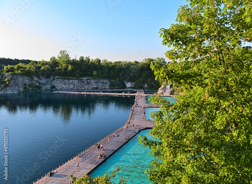 Floating swimming pool in old quarry.