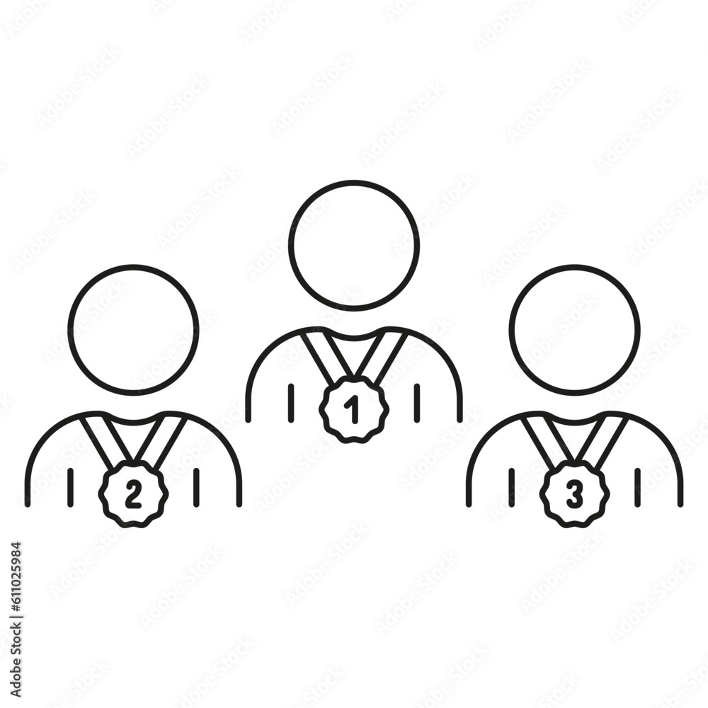 Competition Winners Line Icon. Sports Medal Award Linear Pictogram. People with Achievement Outline Symbol. First Second Third Sign. Business Victory. Editable Stroke. Isolated Vector Illustration Competition Winners Line Icon. Sports Medal Award Linear Pictogram. People with Achievement Outline Symbol. First Second Third Sign. Business Victory. Editable Stroke. Isolated Vector Illustration
