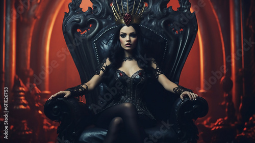Fantasy dark evil queen sitting on throne, vampire princess, generative AI tools