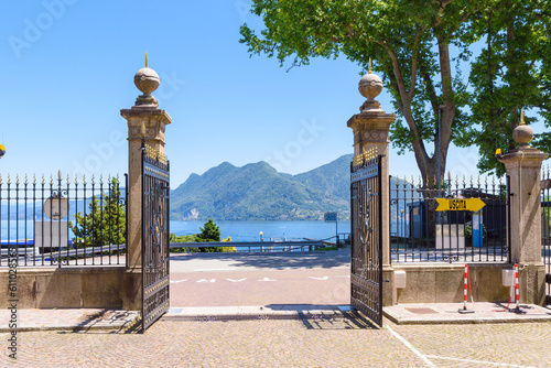 Verbania, Italy. View from the entrance gate of the botanical garden of Villa Taranto on Lake Maggiore in the province of Verbania. 2022-06-11. photo