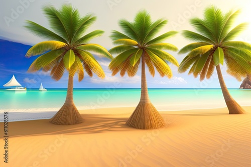 Coconut Palm Tree on Sandy Beach Generative AI