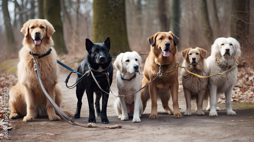 a group of dogs. dog sitter job concept. Generative AI © jr-art