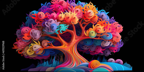 Surreal Arboreal Splendor: Vibrant 3D Creation of Intricate Colors