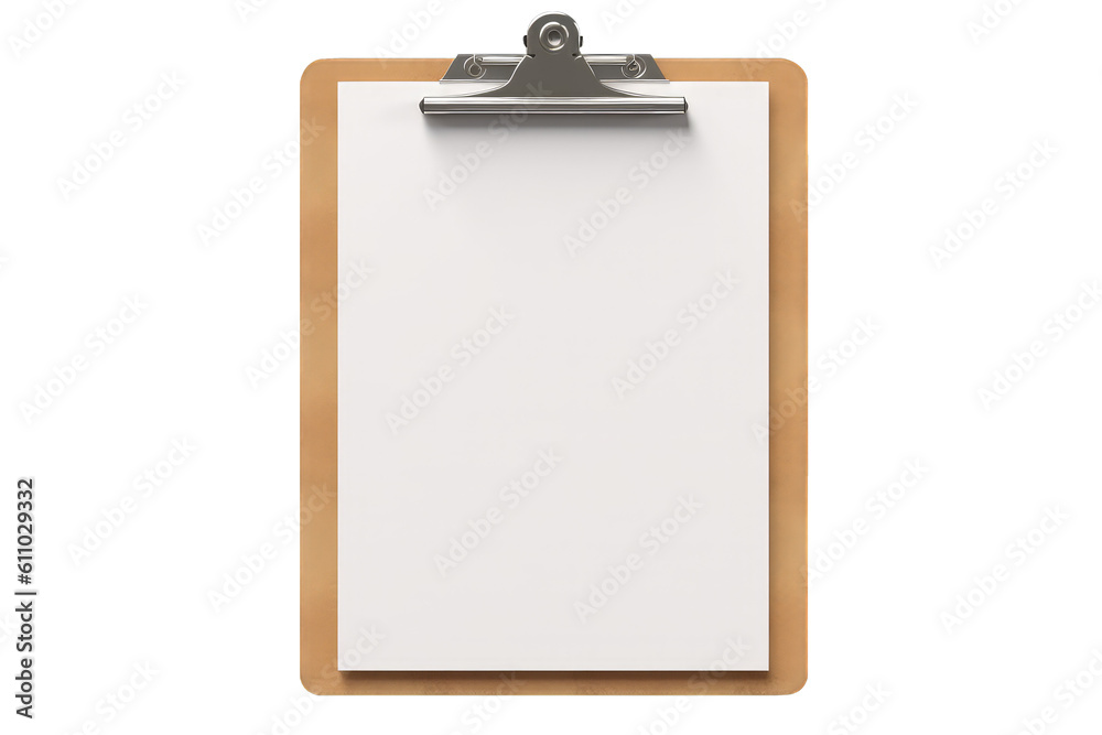 Clipboard with blank sheet isolated on transparent background