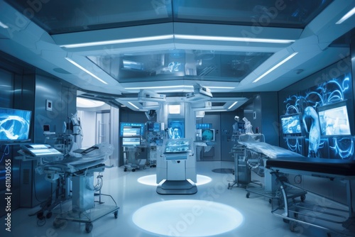 a futuristic operating room, equipped with advanced medical tools and state-of-the-art technology, created with generative ai