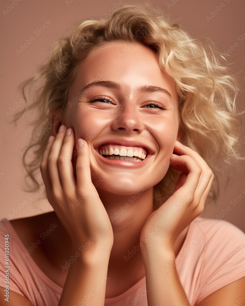 Portrait of a beautiful young blonde woman smiling - Generative AI Portrait of a beautiful young blonde woman smiling - Generative AI