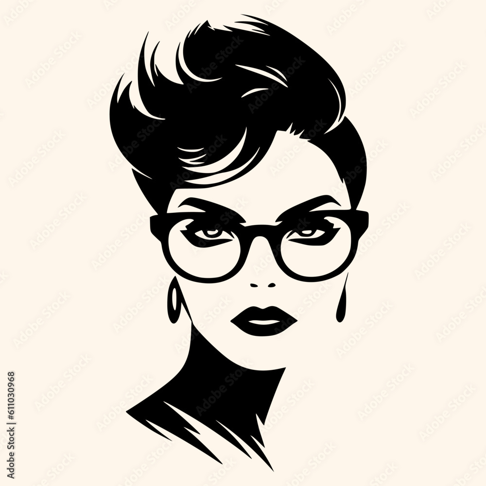 Woman in glasses, black and white drawing elegant style Woman in glasses, black and white drawing elegant style