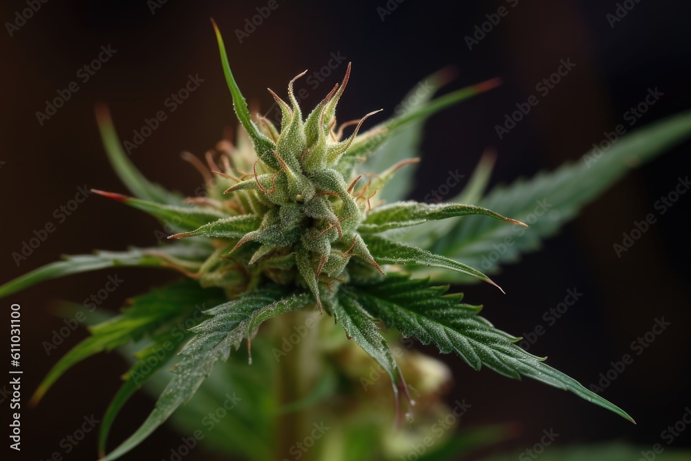 close-up of medical marijuana bud, with stems and leaves visible, created with generative ai close-up of medical marijuana bud, with stems and leaves visible, created with generative ai