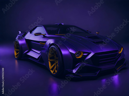 Purple neon innovative car. Futuristic smart car technology. Generate Ai