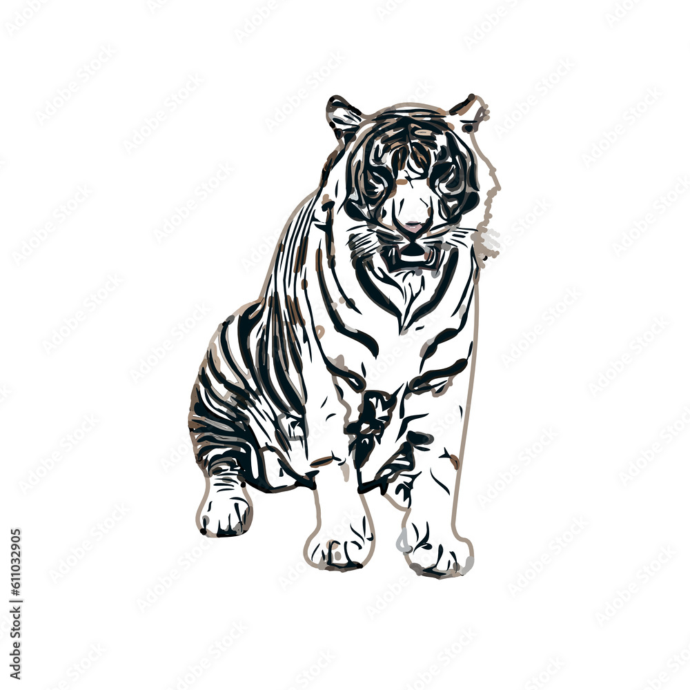 Obraz premium Color sketch of a striped tiger with transparent background