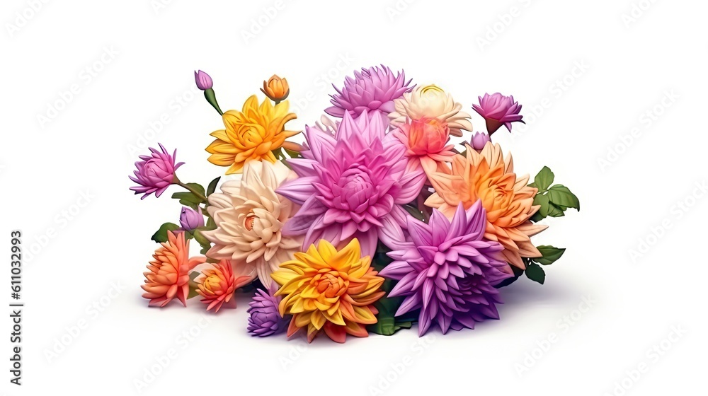 Obraz premium Chrysanthemum flowers isolated on white background. Beautiful blooming plants. Generative AI