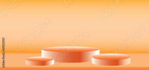 Product presentation, Cylinder podium on luxury orange abstract background ,mock up, show cosmetic, product banner, podium platform on orange gradient background, Vector illustration