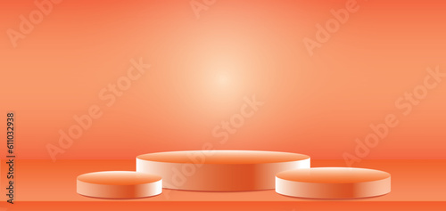 Product presentation, Cylinder podium on luxury orange abstract background ,mock up, show cosmetic, product banner, podium platform on orange gradient background, Vector illustration