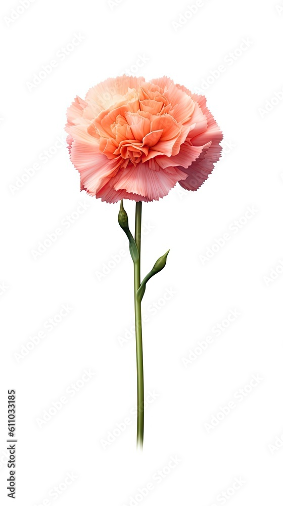 Carnation flower isolated on white background. Beautiful blooming plant. Generative AI