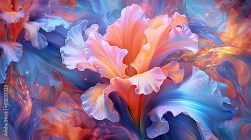 Gladiolus flowers in floral spring background. Generative AI