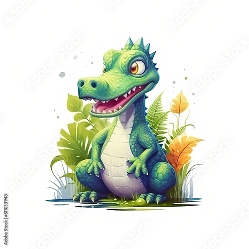 Crocodile cute character illustration. Generative AI © tanyastock