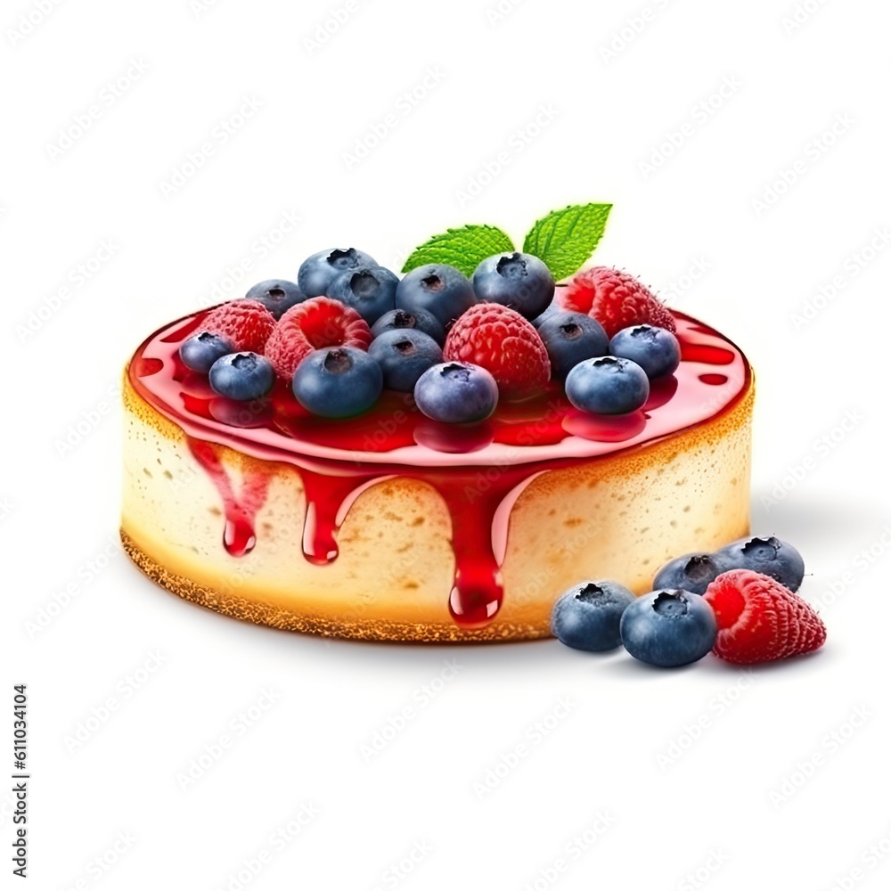New York-style cheesecake dish isolated on white background. Generative AI New York-style cheesecake dish isolated on white background. Generative AI