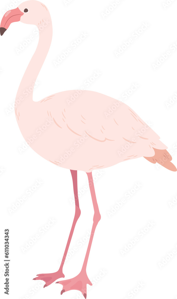 Fototapeta premium Simple and adorable flat colored pink Flamingo illustration