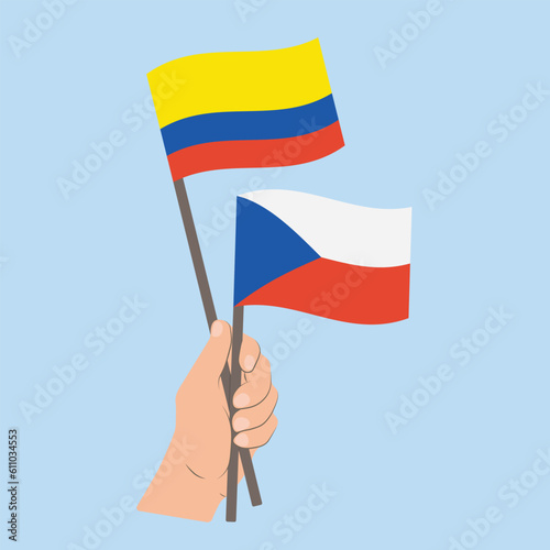 Flags of Colombia and Czech Republic, Hand Holding flags