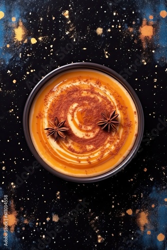 Creme Brulee Cheesecake delicious dessert on stone surface background. Generative AI