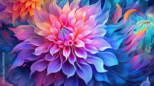 Dahlia flowers in floral spring background. Generative AI