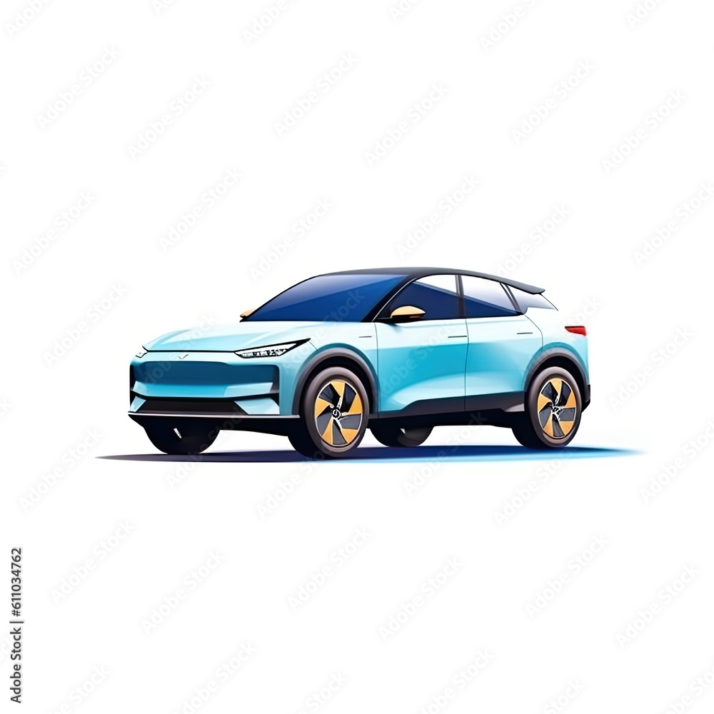 Electric SUV car isolated on white background. Colorful vehicle transport. Generative AI