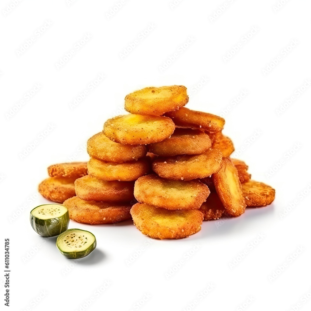 Fried pickles dish isolated on white background. Generative AI Fried pickles dish isolated on white background. Generative AI