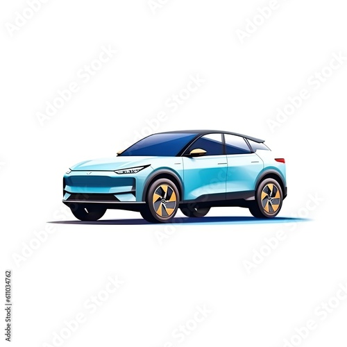 Electric SUV car isolated on white background. Colorful vehicle transport. Generative AI