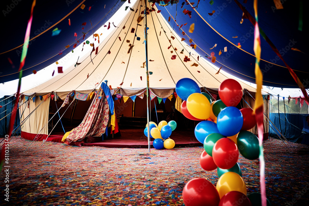 Circus tent with balloons and confetti Stock Illustration | Adobe Stock