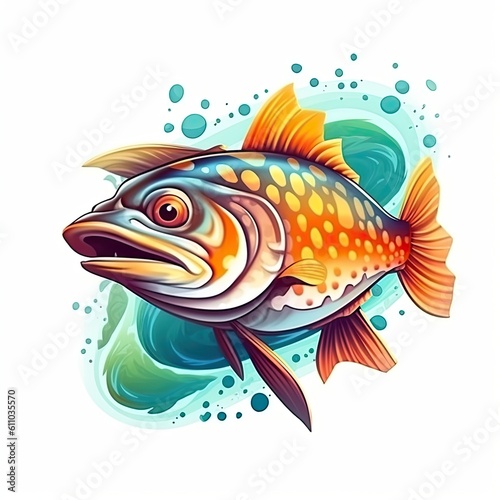 Pike fish cute character illustration. Generative AI