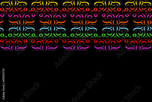 Limited edition luxurious design colourful rainbow flowers line art pattern of indonesian culture traditional  batik ethnic dayak for background wallpaper textile or fashion