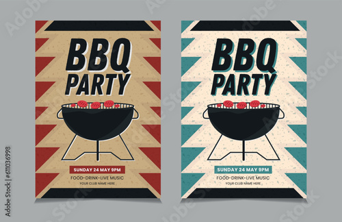 Set Of BBQ Party Flyer template, Barbecue Invitation Poster, Vector illustrations.