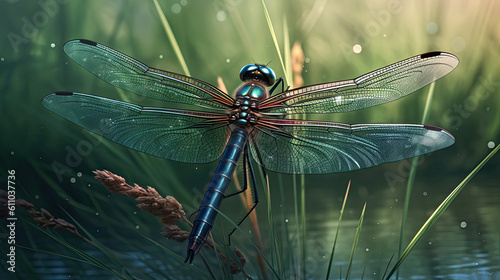 Incredible Stock Illustration of a Dragonfly on a Reed for Generative AI © Maxim