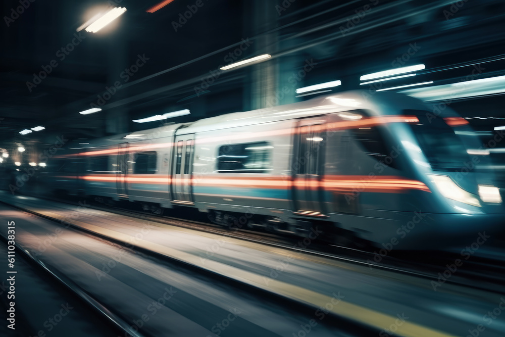High-speed train in movement with motion blur, AI Generated High-speed train in movement with motion blur, AI Generated