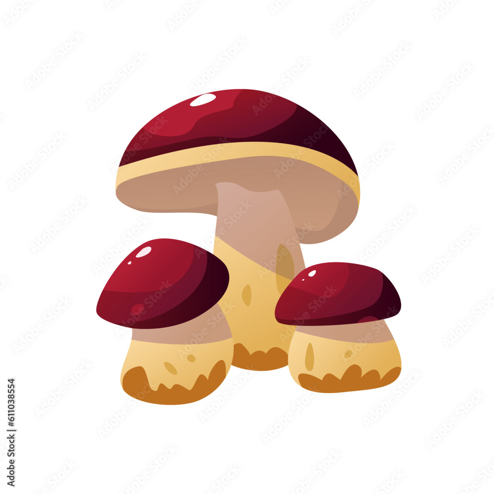 White Mushrooms Icon. Boletus Edulis Isolated on White. Autumn Elements. Vector Illustration in Cartoon Style. 