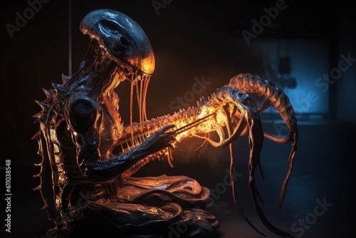 alien musician performing with light and flame show  creating a unique and mesmerizing experience  created with generative ai