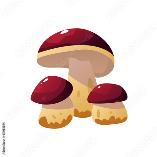 White Mushrooms Icon. Boletus Edulis Isolated on White. Autumn Elements. Vector Illustration in Cartoon Style. 