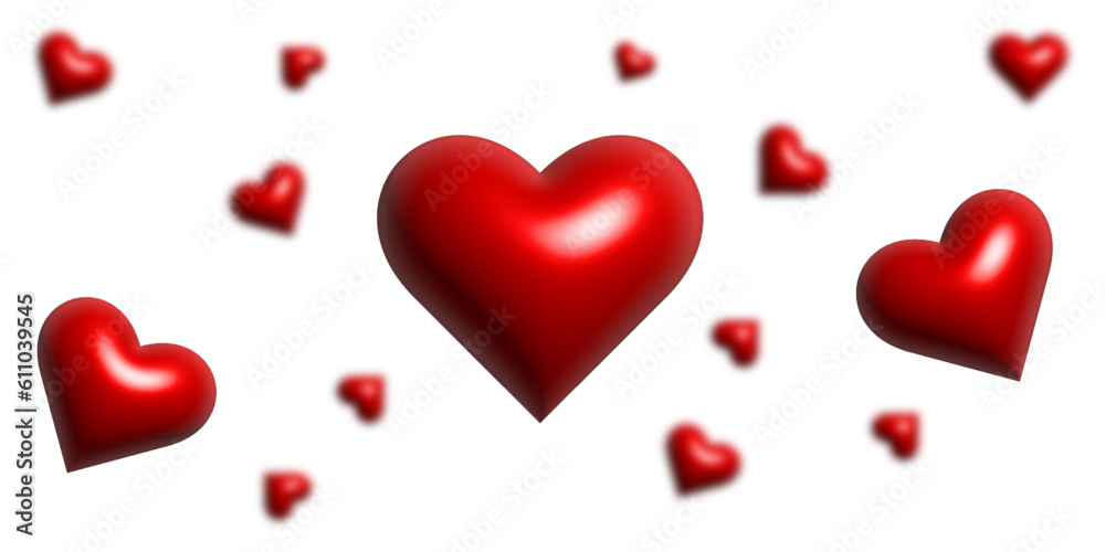Metallic Red 3D Heart Shapes