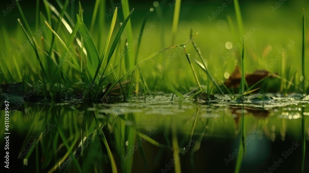 Grass reflected in the water. Generative Ai Grass reflected in the water. Generative Ai