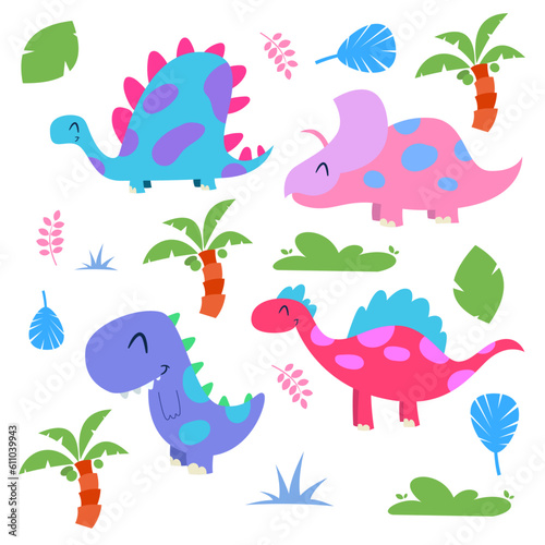 Happy cute dinosaurs children's illustration