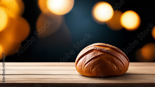 Sourdough bread in making on wooden table with dark background generative AI