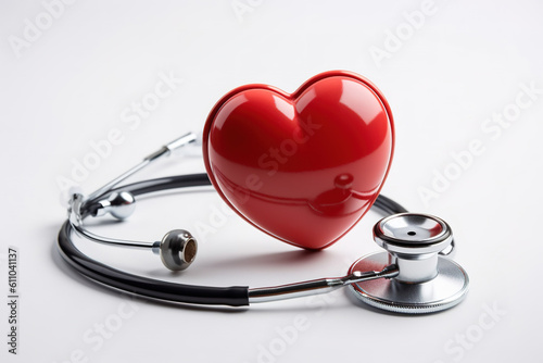 Fotografia Red heart love shape with doctor physician's stethoscope on white background