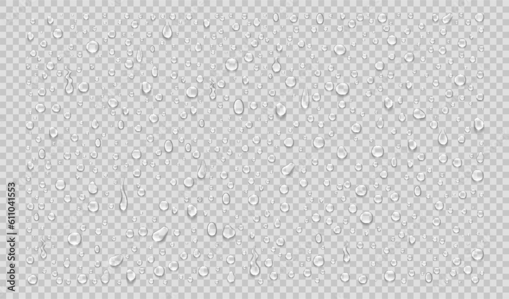 Set of isolated water drops on transparent background. Realistic vector illustration.. - obrazy, fototapety, plakaty 
