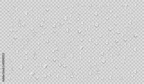 Foto Set of isolated water drops on transparent background