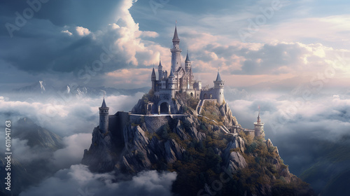 fantasy castle on a hill top. Generative AI. © Milito