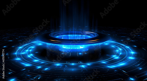 an image of a blue light on dark background. Generative AI.