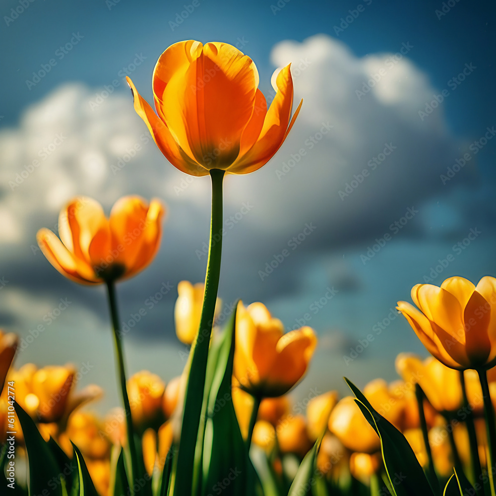 Yellow orange tulip flower background, created with generative AI technology