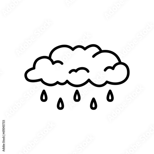 Cloud with raindrops outline icon. Editable stroke. Isolated vector illustration