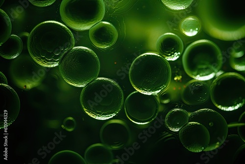 Algae, microalgae macro. biotechnology, science. Flat lay, top view. Biofuel research process in laboratory. Generative AI