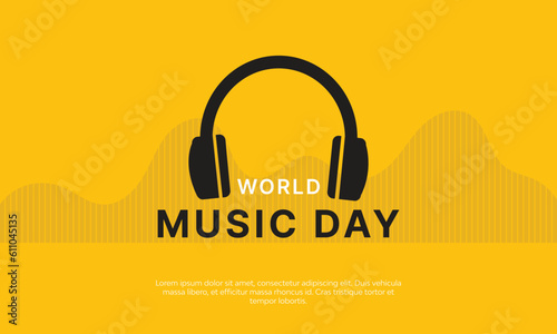 World Music Day with silhouette headphone and equalizer on yellow background